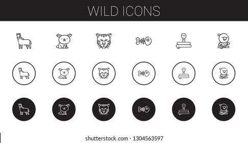 wild icons set. Collection of wild with horse, rabbit, tiger, fishbone, snake, parrot. Editable and scalable wild icons.