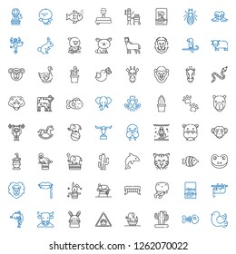 wild icons set. Collection of wild with pigeon, fishbone, cactus, elephant, paw, bunny, minotaur, dolphin, sloth, frog, fangs, chameleon, rabbit. Editable and scalable wild icons.