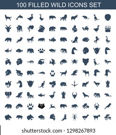 wild icons. Trendy 100 wild icons. Contain icons such as fish, goat, antelope, ant, eagle, lion, buffalo, panther, hog, parrot, bull, hippopotamus. wild icon for web and mobile.