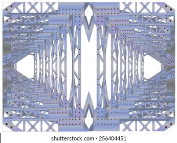 Wild imagination combined with two iron, riveted bridge construction, creating a background