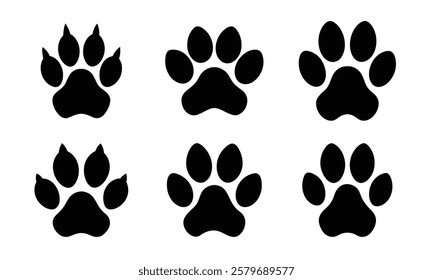 Wild Impressions: Animal Paw Silhouette Collection on White Background