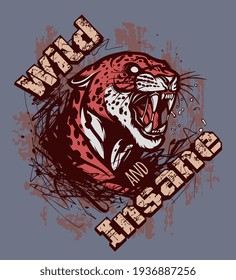 Ilustración salvaje y demente de leopardo para camisetas o cualquier otra huella.