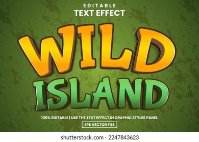 Wild island editable text effect template game cartoon style with grunge background, vector illustration