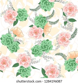 Wild Isolated seamless flower pattern. Vector vintage botanical seamless illustration, blooming flowers, seamless floral pattern, botanical motifs. For wallpapers, textile. Vector illustration.