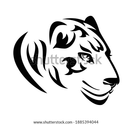 wild jaguar or tiger profile head - stylized big cat black and white vector portrait
