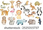 Wild jungle animals. Watercolor african zebra, giraffe, elephant, tiger, monkey, lion. Hand drawn safari animals set.