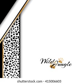Wild jungle background with jaguar pattern. Vector card with copy space in material design style.