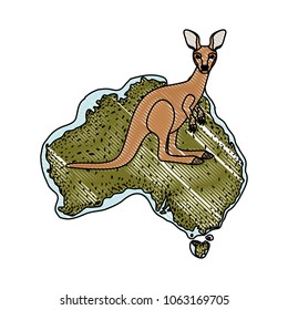 wild kangaroo over australian map