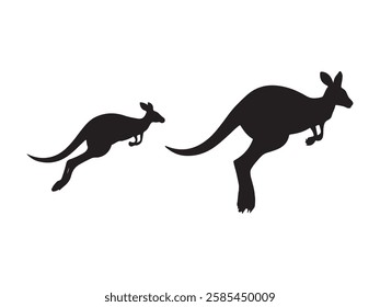 Wild kangaroo vector silhouettes set