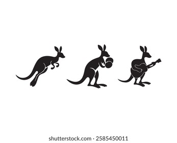 Wild kangaroo vector silhouettes set