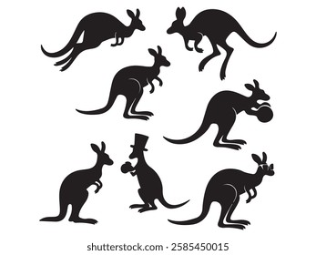 Wild kangaroo vector silhouettes set