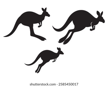 Wild kangaroo vector silhouettes set