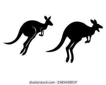 Wild kangaroo vector silhouettes set