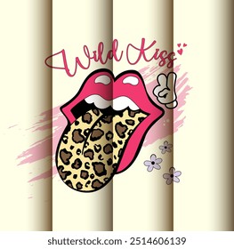 Wild Kiss Slogan and flowers design graphic t shirt vector. 