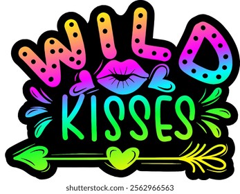 wild kisses valentines day colorful bright rainbow graphic design