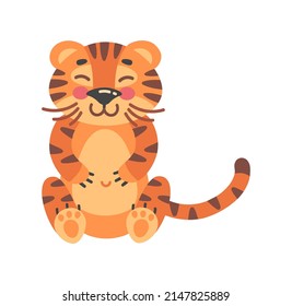 Wild kitten. Childish tiger, offspring mammals, vector illustration isolated on white background