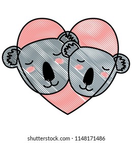 wild koalas couple in heart
