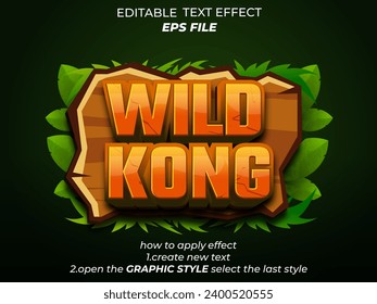 wild kong text effect, font editable, typography, 3d text for games. vector template