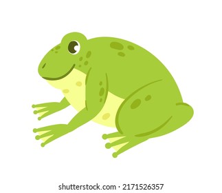 Wild Lake Green Frog. Aquatic Fauna, Water Animal, Amphibian Leaping Vector Illustration