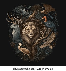 Wild land animals in vector design art