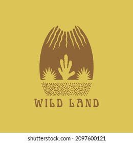 wild land cactus desert badge vintage illustration