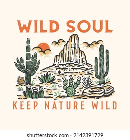 wild land illustration desert design cactus vintage