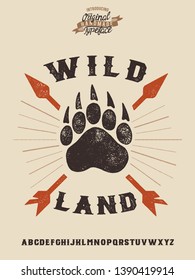Wild Land. Wild Life logo and serif font. Original handmade typeface. Font and logo to create prints and posters. 