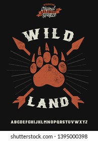 Wild Land. Wild Life logo and serif font. Original handmade typeface. Font and logo to create prints and posters. 