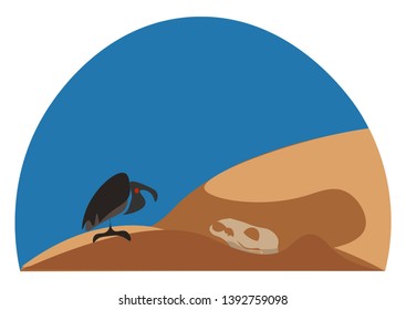 Wild landscape with an eagle perched on the desert and a clear blue sky completes the background  vector  color drawing or illustration