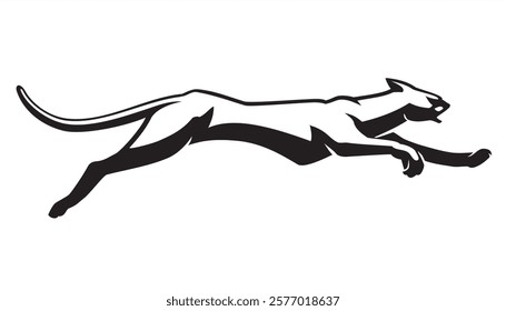 Wild Large Cat or Jaguar Lunging, Shadowed Illustration