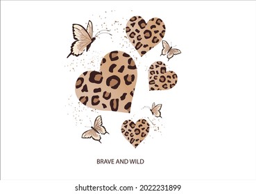 dibujo manual de diseño de vectores de vectores de corazón leopardo silvestre