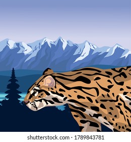 wild leopard in the landscape scene vector illustration design