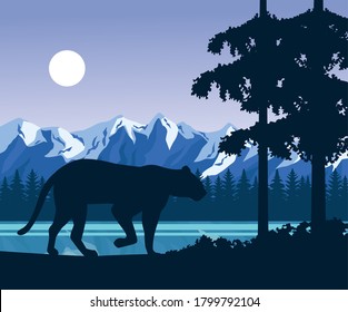 wild leopard in the landscape scene vector illustration design