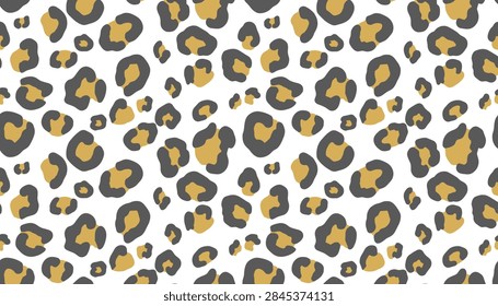 Wild leopard skin seamless pattern with black and golden brown spots presented in a clean flat vector illustration.
