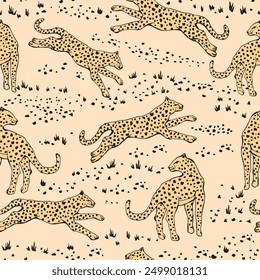 Wild Leopards. Decorative seamless pattern. Repeating background. Tileable wallpaper print.