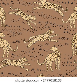 Wild Leopards. Decorative seamless pattern. Repeating background. Tileable wallpaper print.