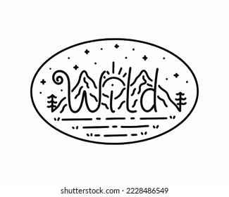 Wild letter with mono line mountain nature design around it