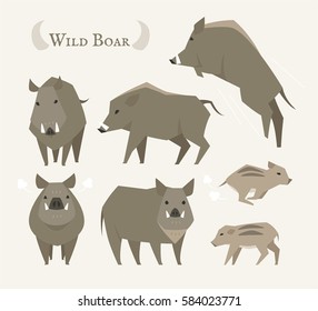 wild life animal wild boar vector illustration flat design