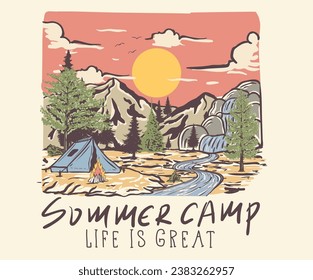 Wild life. Colorado adventure retro print design for t shirt and others. National park graphic artwork for sticker, poster, background.	Explore more at the mountain. Summer camp. 