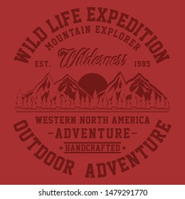  Wild life expedition, mountain explorer adventure slogan, typography, t-shirt graphics, vectors