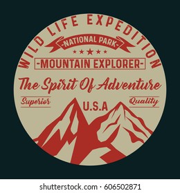 Wild life expedition, mountain explorer, national park typography, t-shirt graphics, vectors