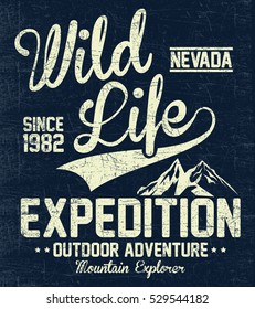 Wild life expedition, outdoor adventure nevada typography, t-shirt graphics, vectors