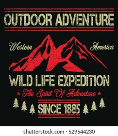 Wild life expedition, outdoor adventure western america typography, t-shirt graphics, vectors