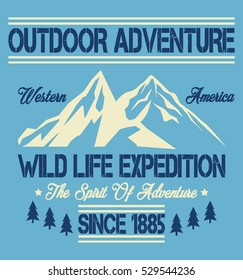 Wild life expedition, outdoor adventure western america typography, t-shirt graphics, vectors