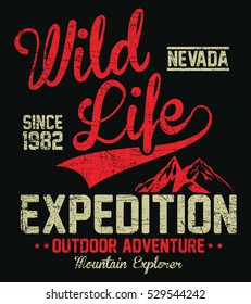 Wild life expedition, outdoor adventure nevada typography, t-shirt graphics, vectors