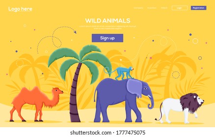 Wild life in flat web banner, ui header, enter site. Grain texture and noise effect. Modern illustration slider site page. Vector design image.
