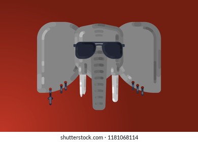 Wild life. Gray elephant rocker with glasses and earrings. Flat vector illustration.