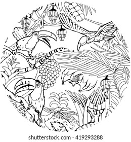 Wild Life in the Jungle. Coloring Page.