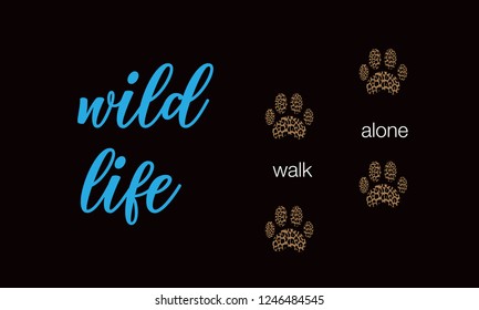 Wild life leopard texture. leopard paw on black background. leopard t-shirt design fashion. vector