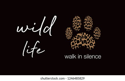 Wild life leopard texture. leopard paw on black background. leopard t-shirt design fashion. vector